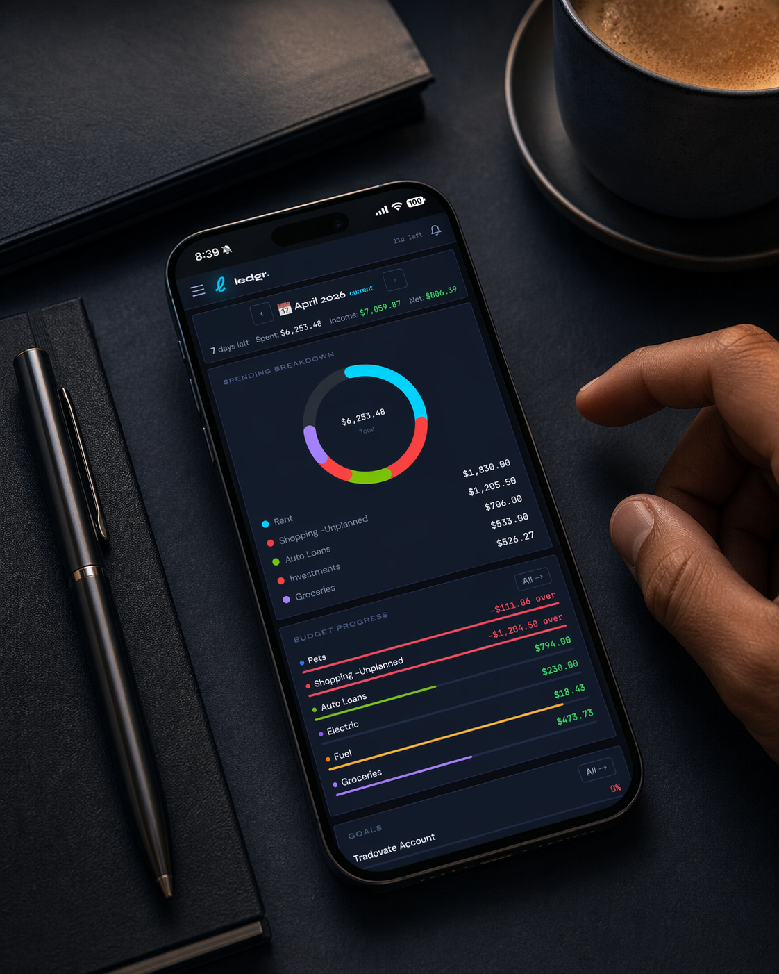 Ledgr dashboard on desk